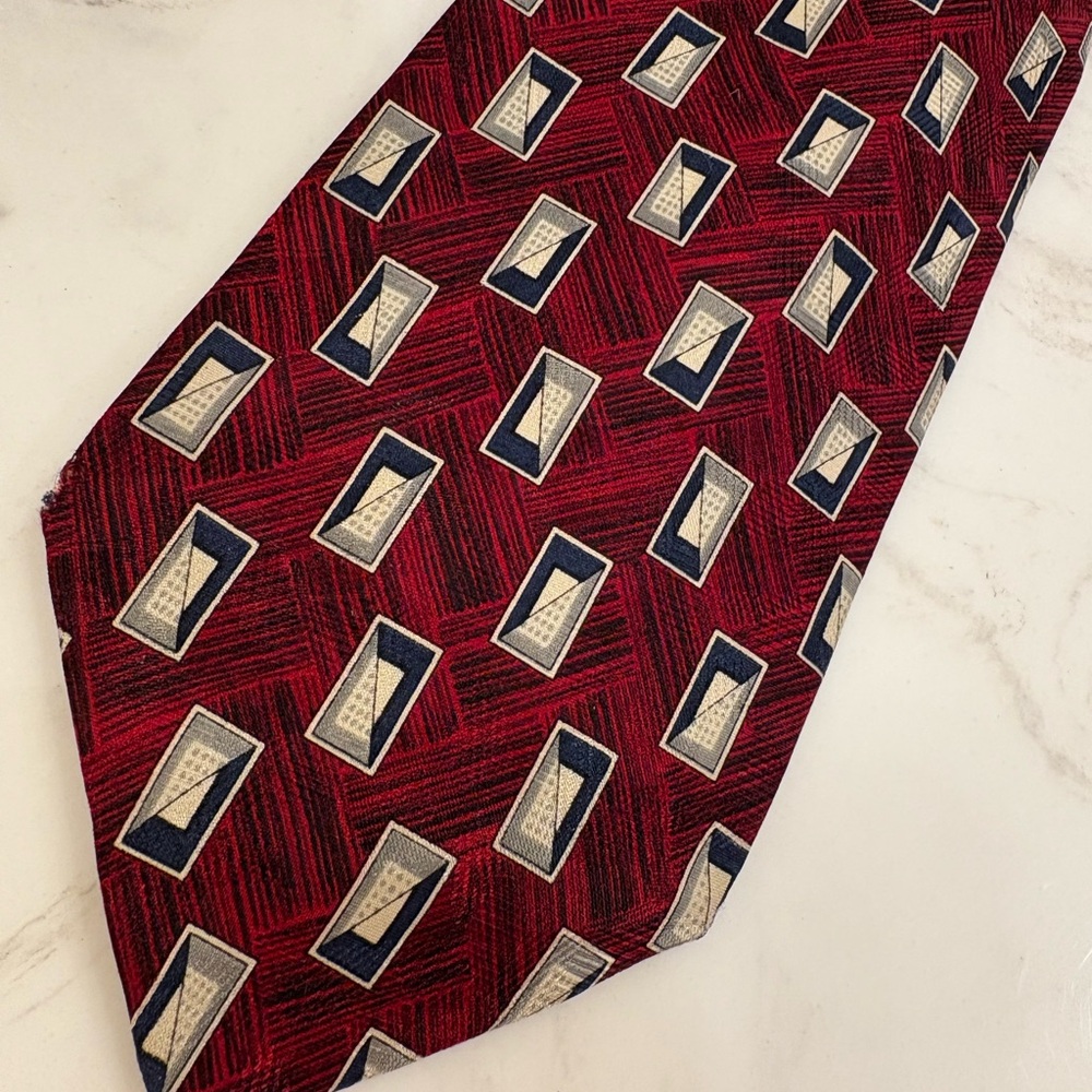 Ferrell Reed Silk Tie Burgundy Patterned Handmade USA Necktie